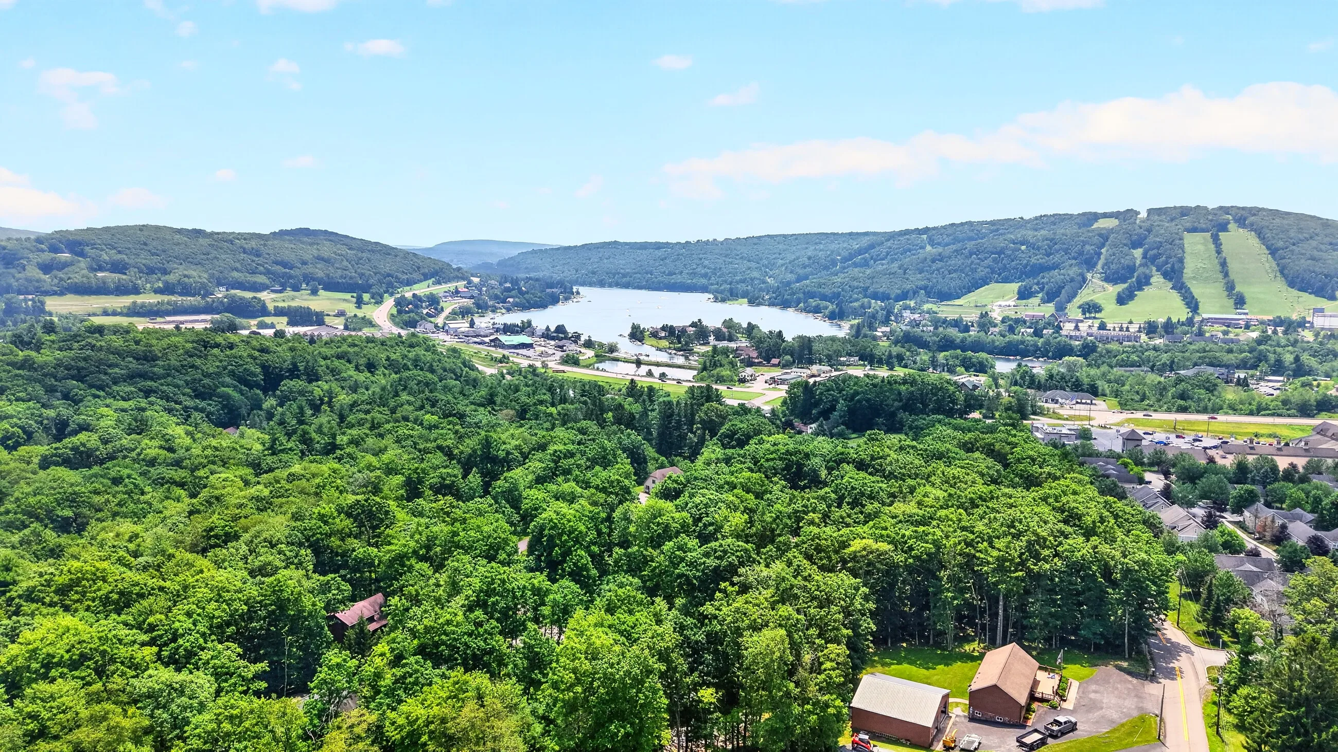 Deep Creek Lake and the Wisp ski runs from the air