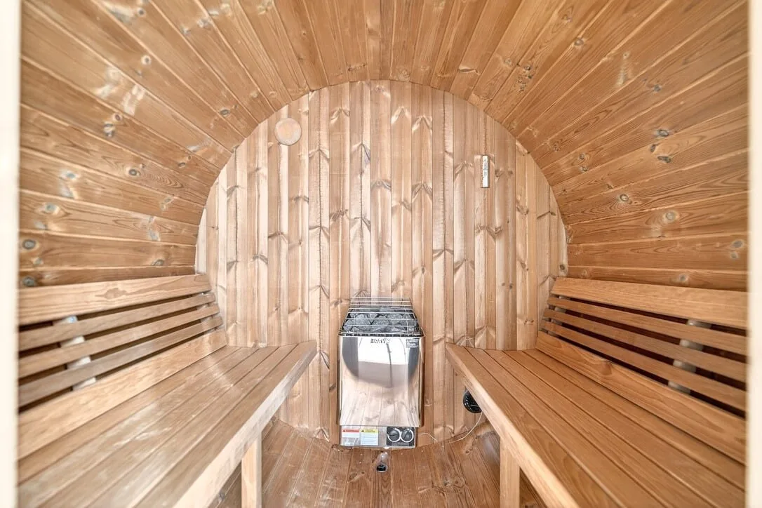 Cedar interior of the barrel sauna